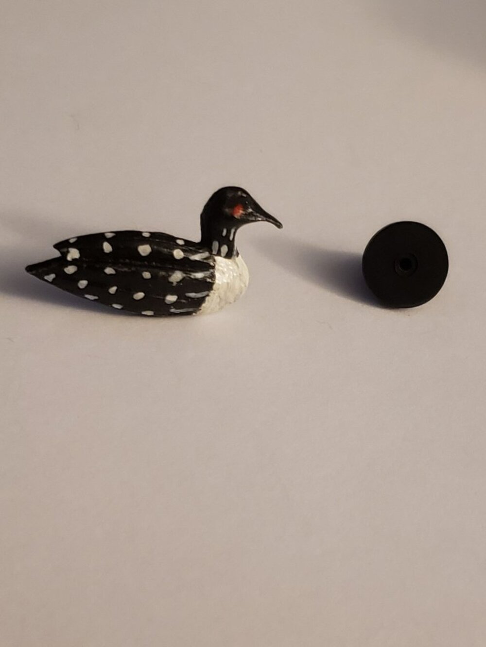 Vintage Loon Handpainted Bird Duck Lapel Pin Brooch Black White Canada Canadian